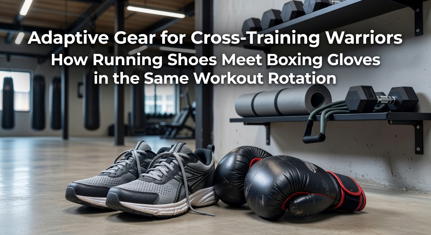 Athlete transitioning from running on a track to shadowboxing in versatile cross-training shoes and gloves, showcasing adaptive gear in action
