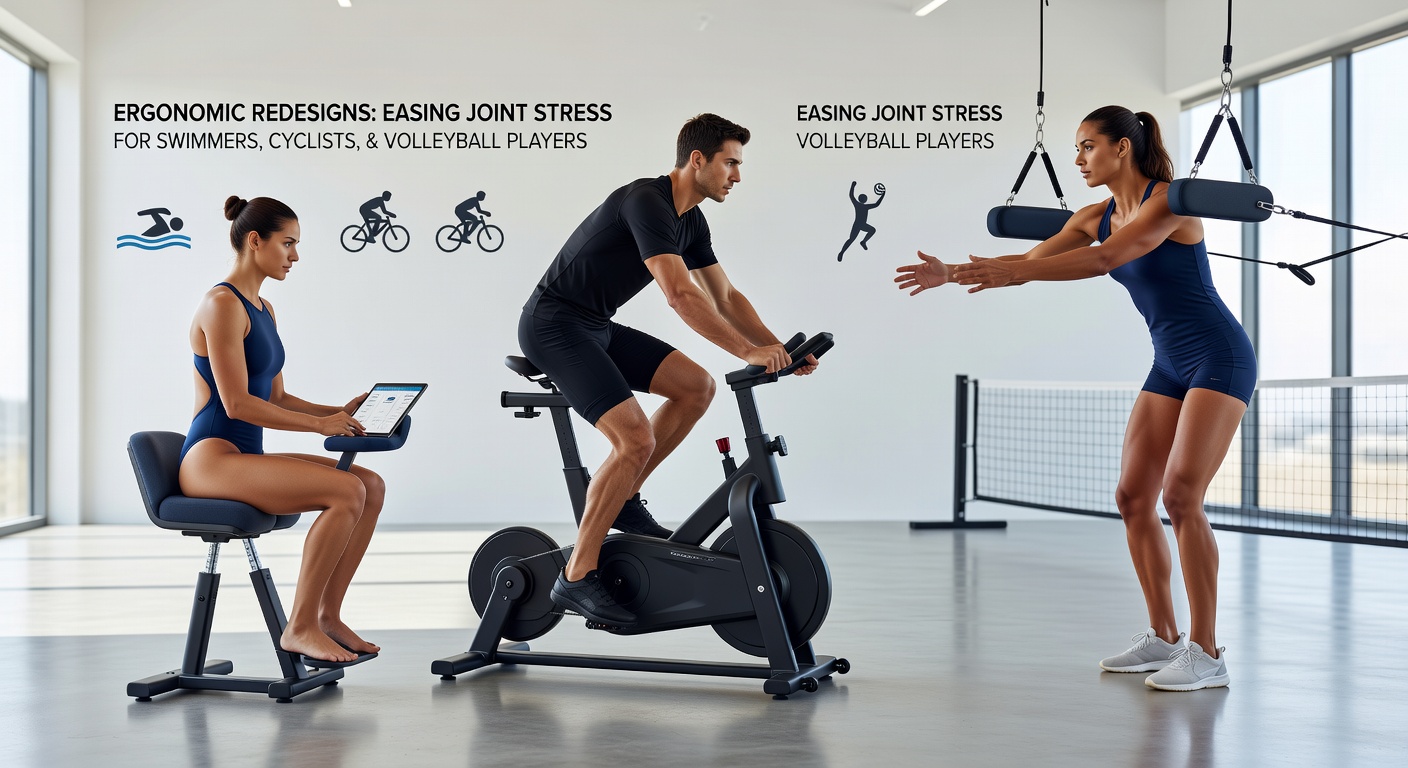 Ergonomic sports equipment redesigns for joint stress relief in swimming cycling and volleyball