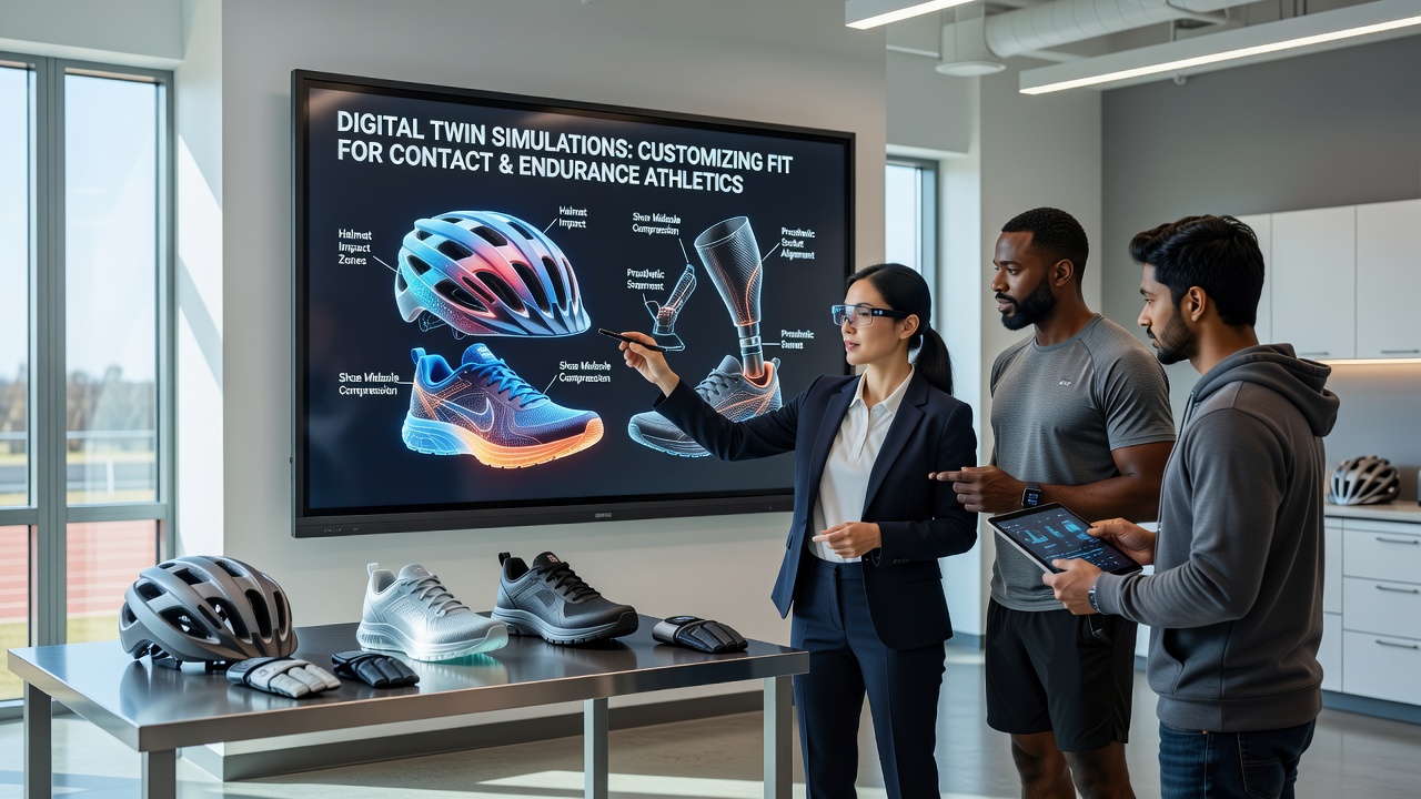 Athlete testing customized endurance gear informed by digital twin fit analysis