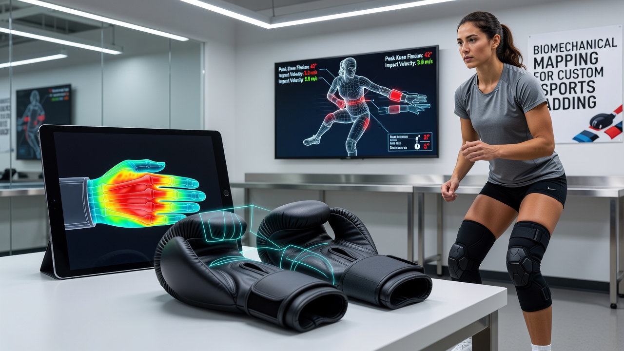 Pressure mapping visualization showing custom padding zones in multiple sports equipment