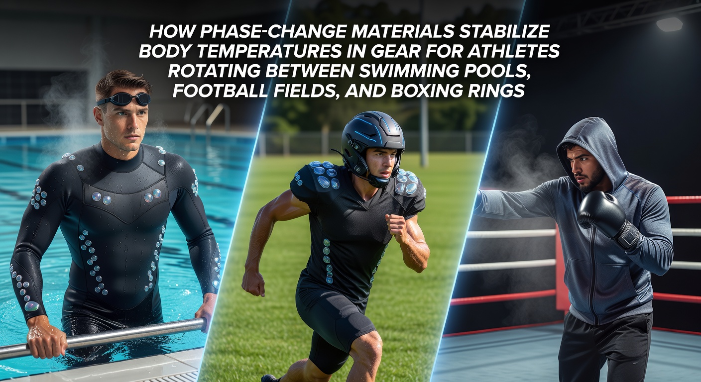 Athletes using phase-change material gear across swimming, football, and boxing environments