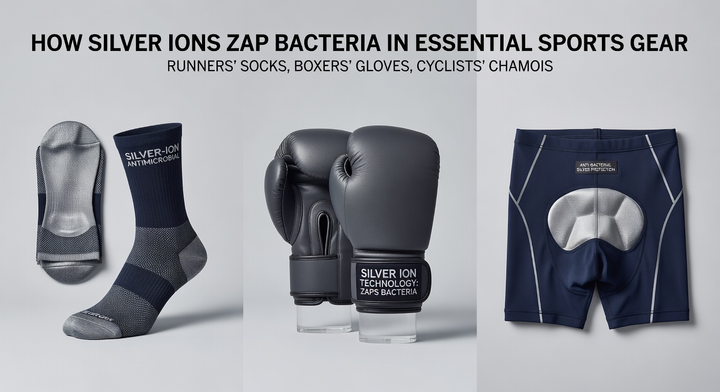 Boxer's glove interior lined with silver ion-treated padding, illustrating bacteria being neutralized amid sweat droplets