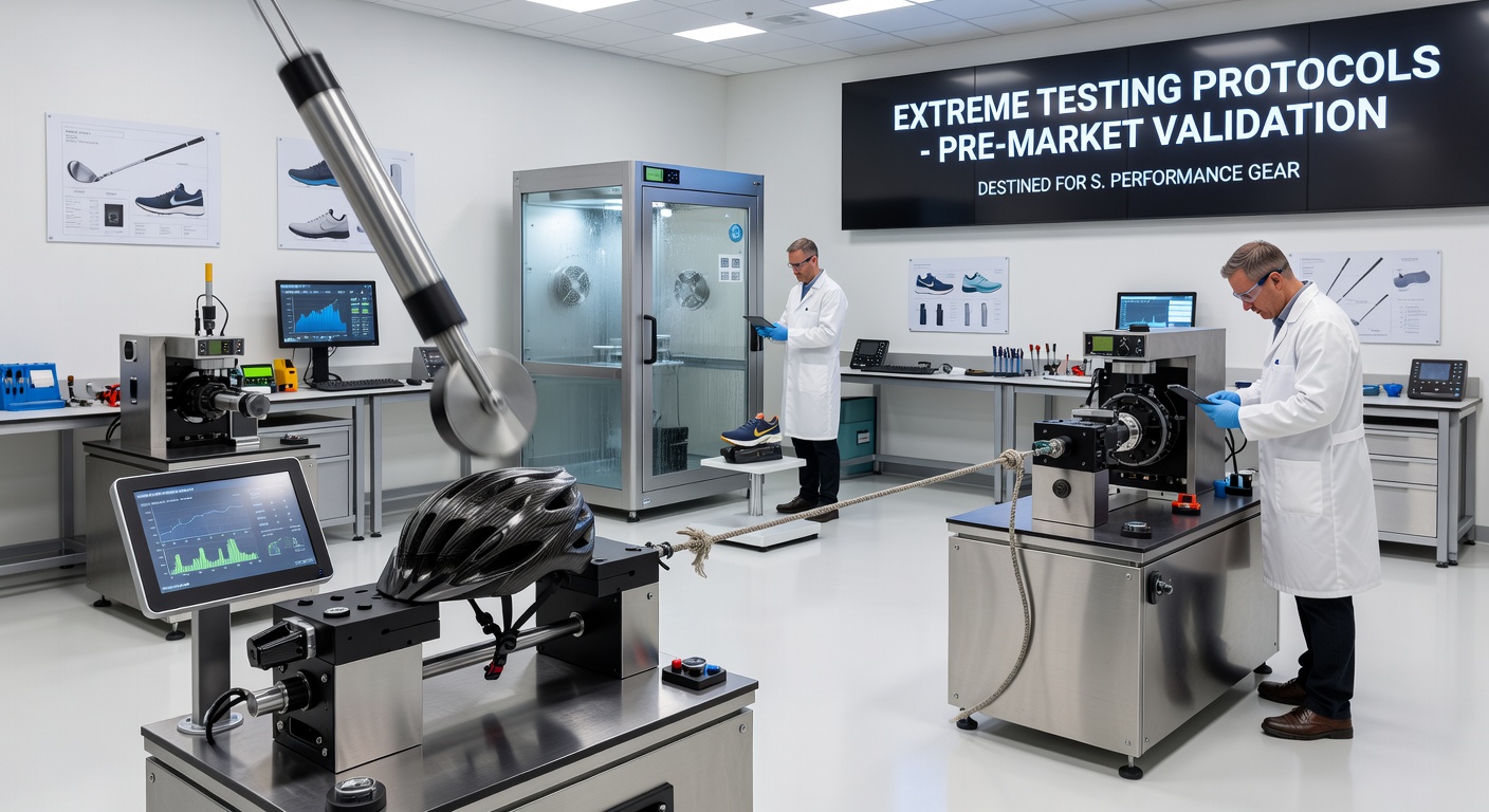 Laboratory setup showing environmental chamber and sensor arrays testing sports apparel and footwear durability
